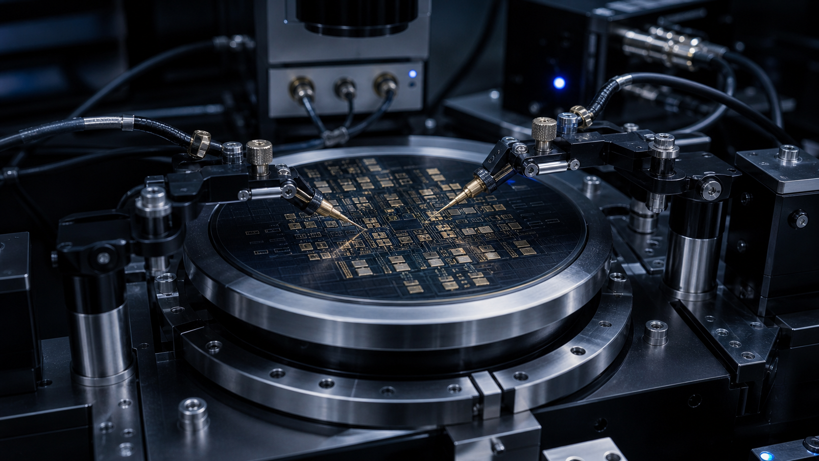 Frontier high-speed electronics wafer under RF probe testing